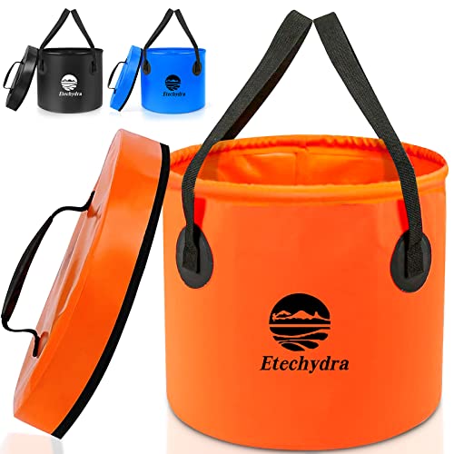 Etechydra Folding Water Bucket 12L, Portable Lightweight Collapsible Bucket Outdoor, Foldable Camping Storage Water Container Carrier Wash Basin Gardening Car Washing Fishing Pail (Orange)