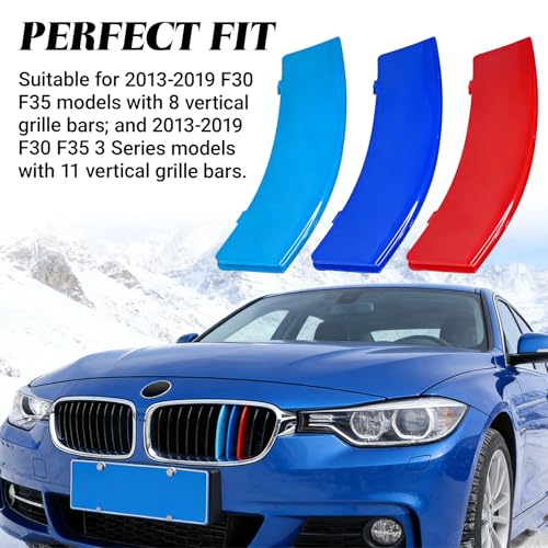 Image of Grille Insert Trims for BMW Front Grill Inserts M-Colored Snap-on Grill Mesh Trims Strips for BMW 2013-2019 F30 F35 3 Series 11-Beam Grille Classic, Tricolor Trims Accessories (11 Beams)