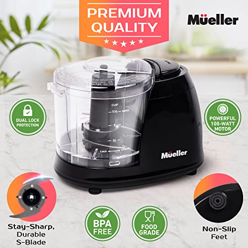 Mueller Mini Food Processor, Electric Food Chopper, 1.5-Cup Meat Grinder, Mix, Chop, Mince And Blend Vegetables, Fruits, Nuts, Meats, Stainless Steel Blade, Black #TOP2