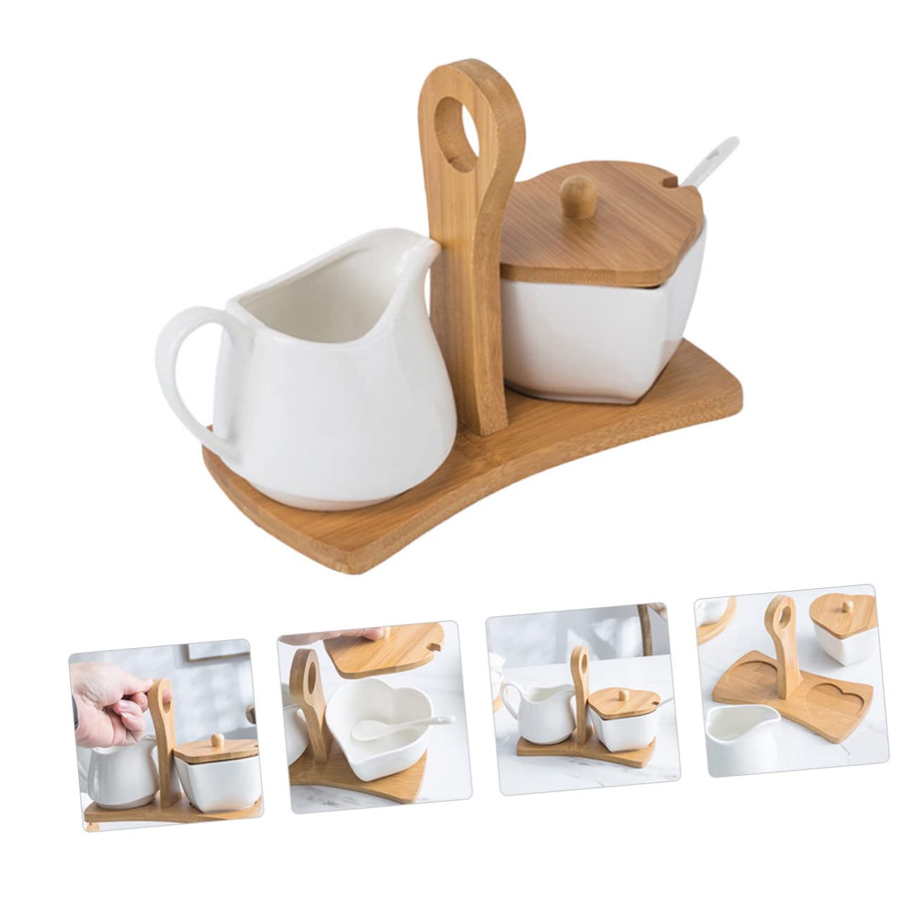 BESTonZON Schüssel Und Creamer Set mit Deckel Löffel Keramik Creamer Topf Mini Kaffee Milch Porzellan Serving Pitcher Sauce Sauciere Schüssel 1 Set