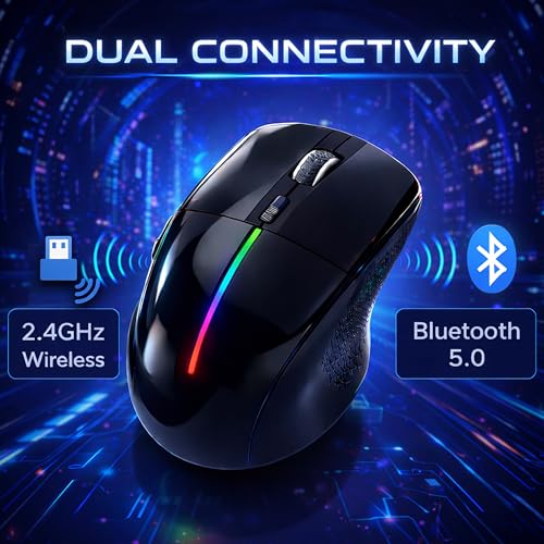 Image of Ant Globe 50 Rechargeable Wireless Optical Mouse| Dual Mode BT & 2.4GHz USB | 3200 Adjustable DPI, 6 Buttons, 50Hr Battery Life| Lightweight Ergonomic Design for Laptop, PC, Mac,Tablet &Mobile Black