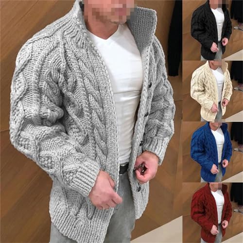 Men's Solid Color Knitted Sweater Autumn and Winter Button Cardigan Warm Lapel Jacket3