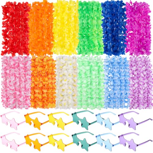 Tallew 24 Pcs Hawaiian Leis and Star Sunglasses for Luau Party Decorations