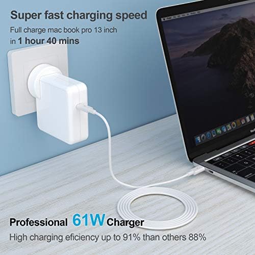Mac Book Pro Charger,61W USB C Fast Macbook Charger Power Adapter Compatible with Mac Book Pro 16, 15, 14, 13 Inch,Mac Book Air 13 Inch, iPad Pro 2022/2021/2020/2019,2M USB C to C Cable