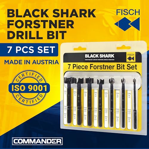 Fisch Black Shark Forged Steel Forstner Drill Bit Set for Woodworking, Precision Wave Design, Clean Cuts in Hardwoods, MDF and Plywood, Made in Austria 7 Pcs Set Inc (1/4" to 1") in Blister Pack by Fisch - Image 2