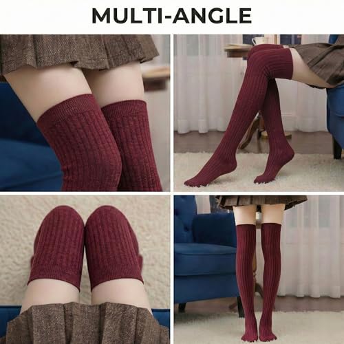Image of Kraptick Women's Ribbed Thigh High Socks - Soft Stretchable Knit Over the Knee Socks for Winter, Casual & Layered Wear