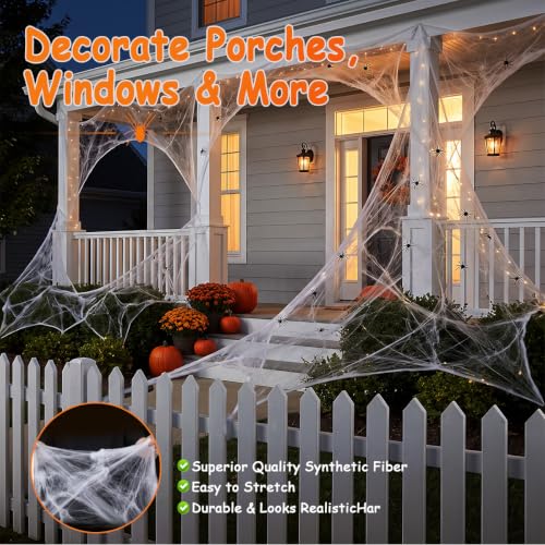 Halloween 55sqft Glow Cobweb 30in Giant Hairy Spider with 20 Small spiders | Hairy Black Spider Spooky Set Giant Scary Fake Haunted House Prop for Yard Lawn Party, Indoor Outdoor Halloween Decor - image 6