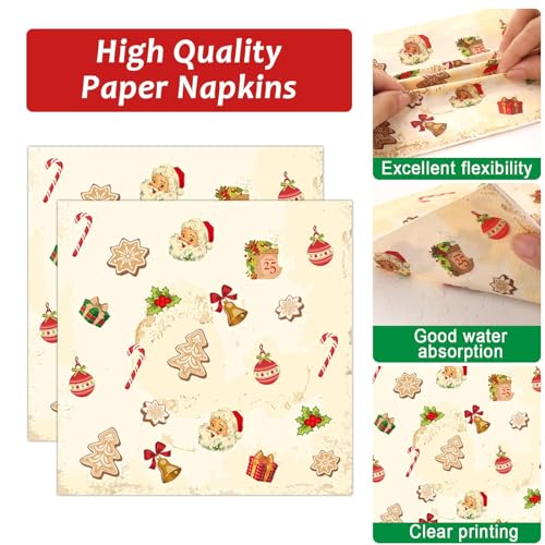 Image of Qyeahkj 100 Pcs Christmas Xmas Party Paper Plates and Napkins, Vintage Holiday Party Supplies Birthday Party Tableware Set Table Decorations Favors with Forks for Girls Boys Kids Serve 25