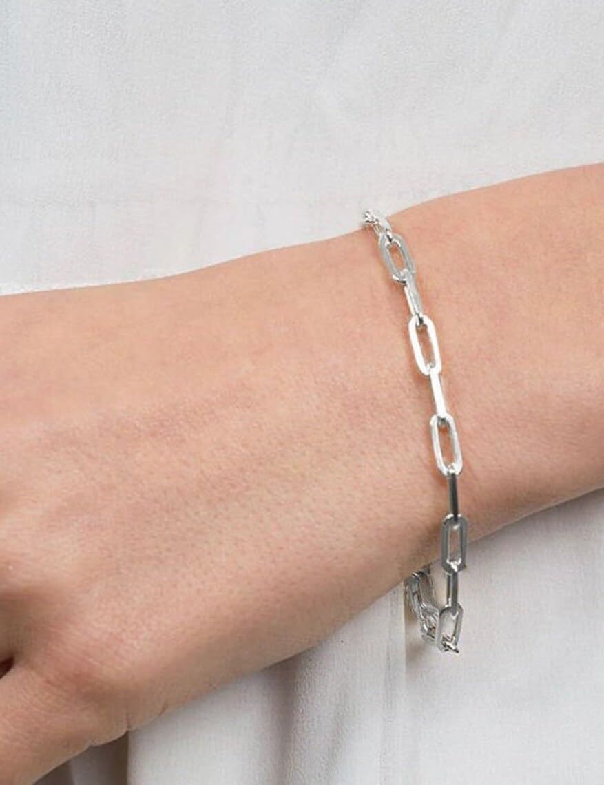 Silver Bracelet for Women 3mm Diamond-Cut Paperclip Chain Bracelet for Men 6.5/7/7.5/8/8.5/9 Inch - Image 4