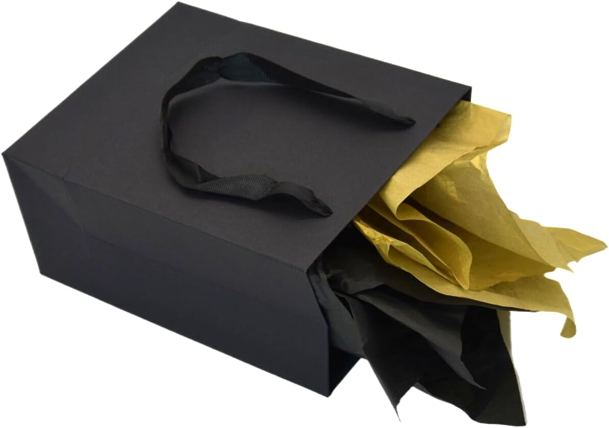 JUNESHE 4 Pack Medium Black Gift Bags with Tissue Paper, 9 inch Paper Bag for Birthday Party Favors Baby Bridal Shower Shopping Presents Wedding Welcome - Image 7