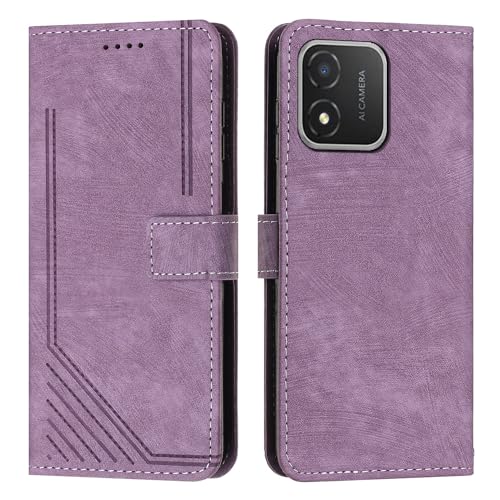 Étui de téléphone Huawei Honor X5 avec fente carte rabat flip cover violet et dragonne amovible