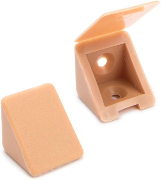 40 x Universal Corner Brace/Furniture Joint Connector/Angle Bracket with closable Attached Cover | Sossai® BT1, 2 Fixing Holes | Colour: Beech | Material: Plastic