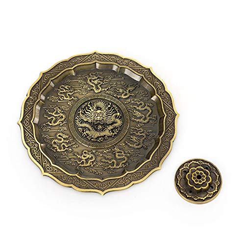 Quemador de Incienso de Cascada Quemador de incienso retro de dragones, base de incienso de aleación de 5 orificios, decoración de habitación, quemador de incienso de metal de sándalo for meditación Q