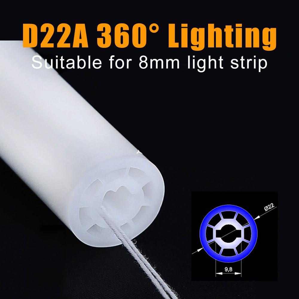 Tubo al neon rotondo in silicone da 1-5 m for strisce luminose a LED, bagliore morbido e uniforme(D22A 360 Degree Light-6.56FT)