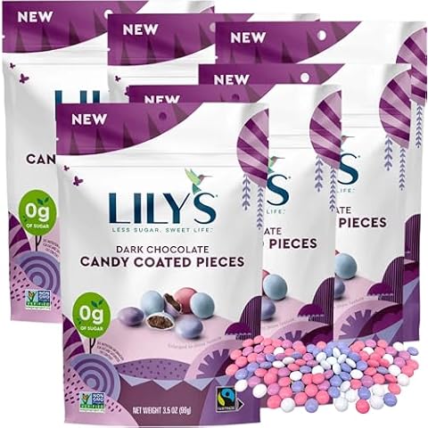 LILY’S EASTER Chocolate Dark Chocolate Candy Coated Pieces 3.5oz Bag 6 Pack - Sugar Free Chocolate Covered Color Treats, Easter Candy, Gluten Free, Kosher Healthy Snacks Confections for Everyday Snacking Cover