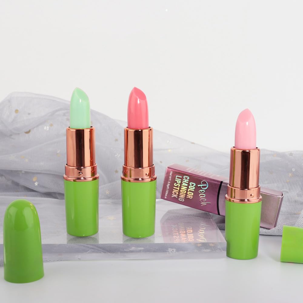 BINGBRUSH Aloe vera Color Changing Lipstick,Moisturizer Long Lasting Lip Care Magic Lip Gloss,Makeup Lipstick Set (3pcs Aloe+Strawberry+ Peach, 3 Count (Pack of 1))