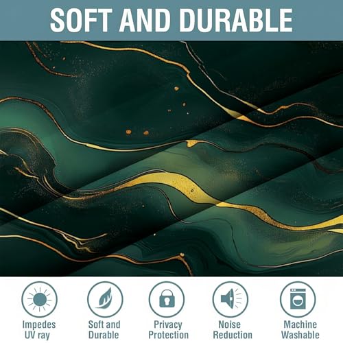 Rideau occultant chambre 3D vert marbre dégradé isolant thermique 117x137 - 5