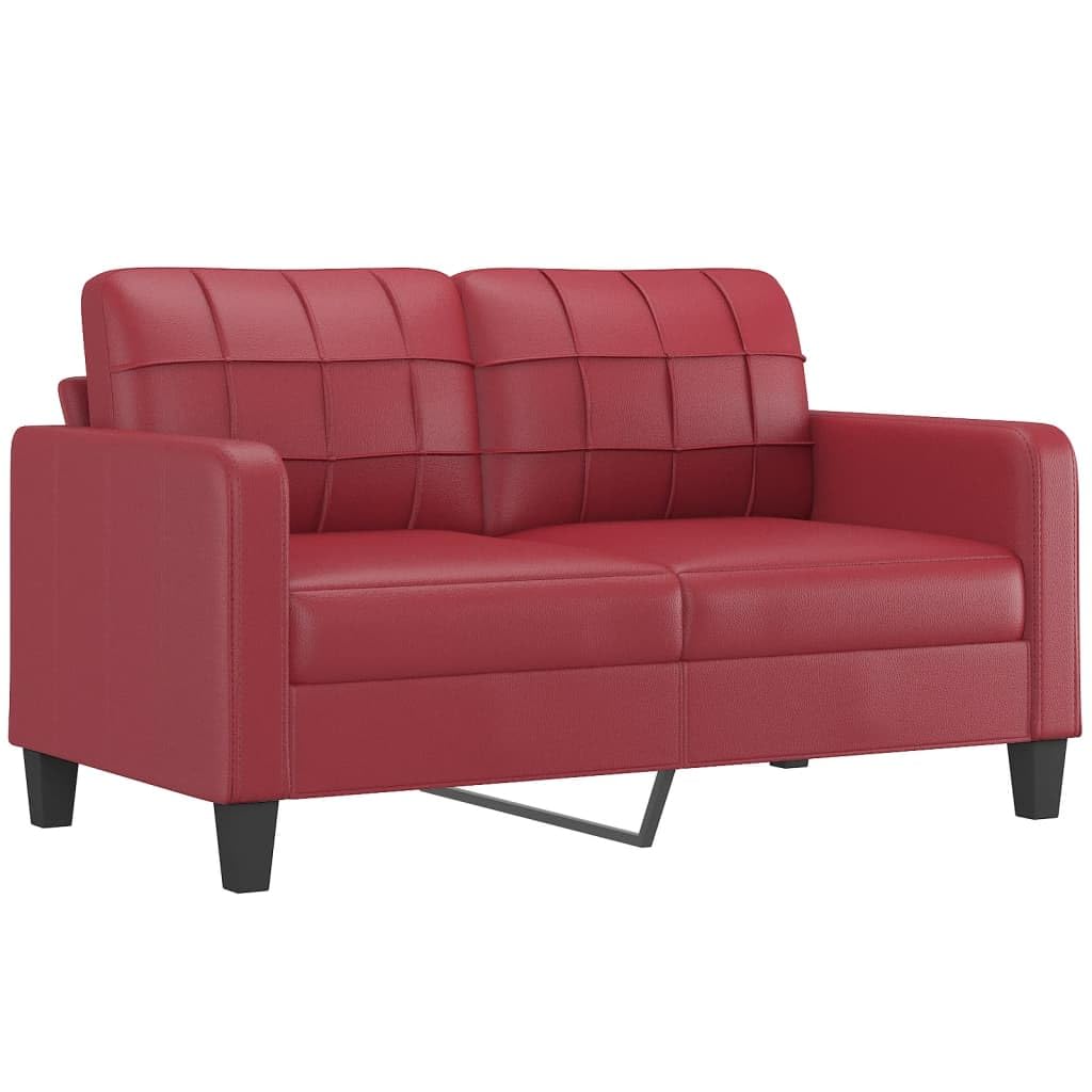 Set di 3 divani con cuscini rosso vino in similpelle resistente, set da soggiorno durevole con struttura robusta, seduta comoda e sgabello versatile