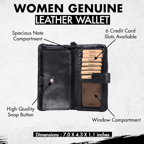 Genuine Leather Wallets for Women, Small Wallet for Women Zipper Coin Purse Credit Card Holder with Strap (VL-158-BLACK)3