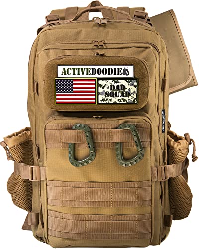 Image of ActiveDoodie Dad Diaper Bag for Men with Removable Morale Patches, Waterproof Changing Pad, Insulated Pouches, Molle Webbing, YKK Zippers, Coyote Brown
