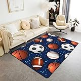 Erosebridal Ball Game Area Rug for Kids Boys Teens,Baseball Carpet 3x5,Basketball Soccer Indoor Floor Mat,Glowing Neon Sports Theme Area Runner Rug for Living Room Bedroom