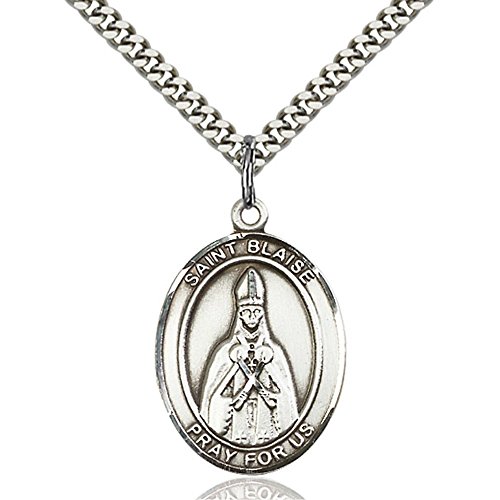 Bonyak Jewelry St. Blaise Hand-Crafted Oval Medal Pendant in Sterling Silver