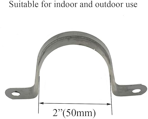 Miniatura 2 de Hahiyo Abrazaderas de soporte de tubo en U de dos agujeros, 1.969 in, resistente, sin óxido, brillante, fuerte, resistente al viento, sin afilado,