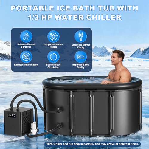 Upgraded Ice Bath Chiller & Cold Plunge Tub Set, 1/3HP Water Chiller with Filter, 148Gal Portable Ice Pod with Insulated Lid, Enhance Recovery and Energy - Thumbnail 2