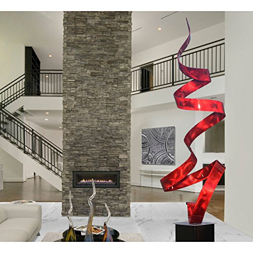 Statements2000 Modern Metal Sculpture Indoor Outdoor Decor By Jon Allen, Red Twist With Black Base #TOP4