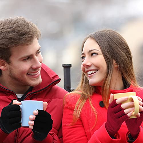 Image of SATINIOR 4 Pairs Winter Half Finger Gloves Knitted Fingerless Mittens Warm Stretchy Gloves for Men and Women
