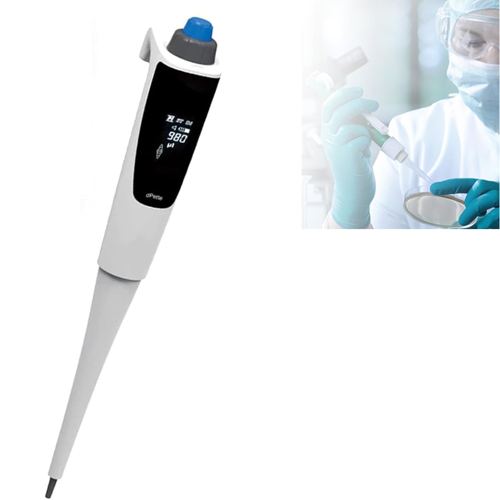 Pipeta laboratoryjna, regulowana pipeta elektryczna z wyświetlaczem ciekłokrystalicznym LCD, wysoka precyzja, dokładne pipetowanie, funkcja krokowa i rozcieńczania