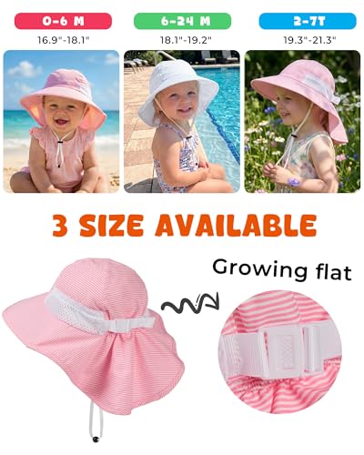 Image of Toddler Baby Sun Hat Kids Summer Beach Essentials Adjustable Beach Hats with Bucket Wide Brim for Boys Girls Age 0-14 Years