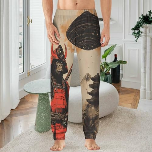 Japanese Chimpanzee Samurais Monkey Men's Pajamas Pants Lightweight Sleep Lounge Pant Pjs Bottoms Casual Sleepwear2
