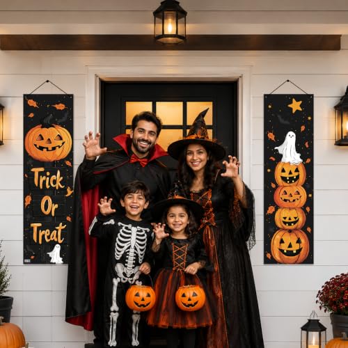 Image of Party Propz Door Hanging Banner For Halloween Decoration items - 3 Pcs Pumkin And Trick Or Treat Printed Hanging Door & Wall Decorations For Halloween Decor, Home Decor Indoor & Outdoor (Cardstock)