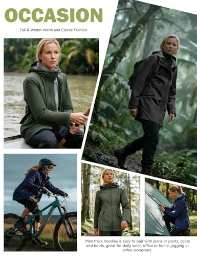 Yuson Girl Softshelljacke Damen Regenjacke Wasserdicht Windbreaker Gefütterte Softshellmantel Übergangsjacke Leicht Atmungsaktiv Wanderjacke Fleece Outdoorjacke Regenmantel mit Kapuze(Schwarz, L)