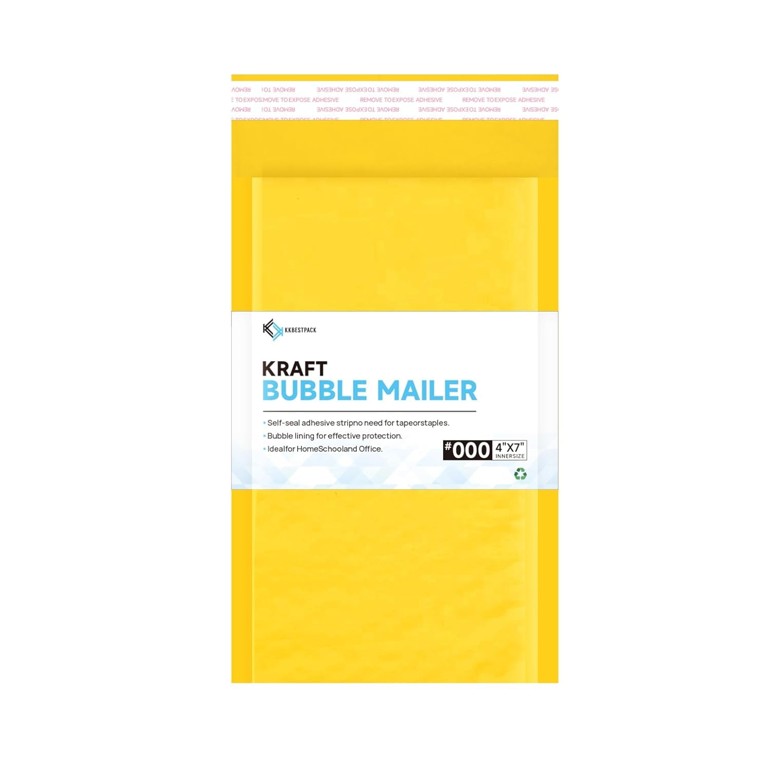 Kkbestpack Sobres de papel kraft con burbujas #000, sobres acolchados autosellantes de 4 x 8 pulgadas, tamaño utilizable 4x7, paquete de 100