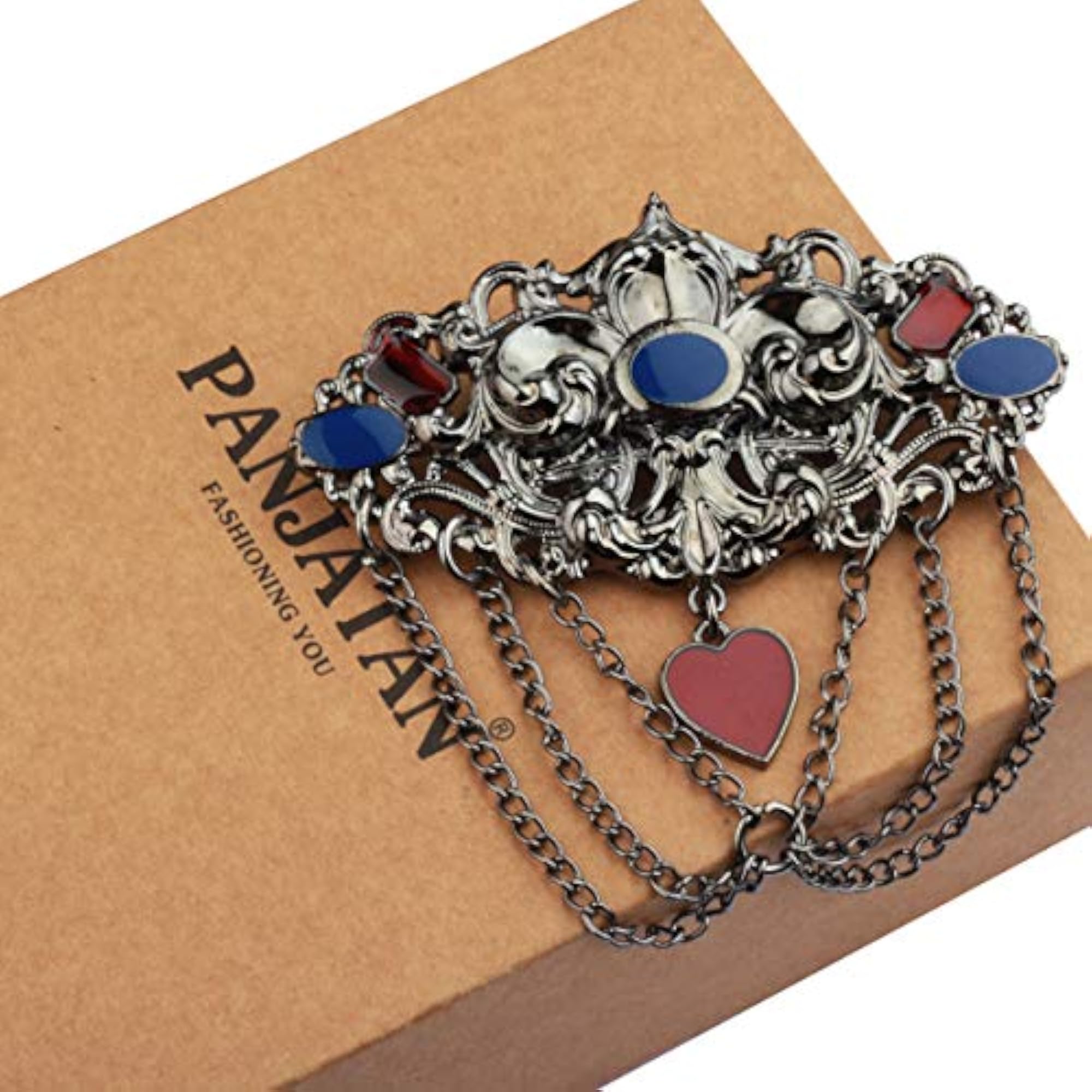 Men's Glossy Black Brass Designer Love Chain Pin Brooch