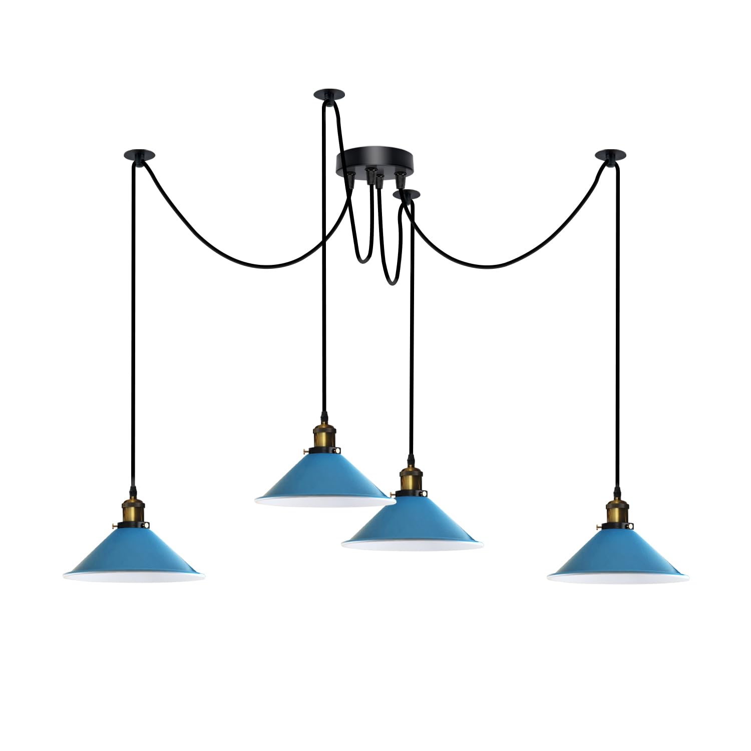 DC VOLTAGE 4 Head Spider Pendant Light Height Adjustable Metal Lampshade 60W E27 Holder 110-240V Hanging Light Blue