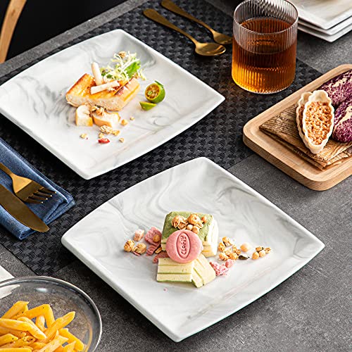 Malacasa Salad Plates, 7.8'' Marble Grey Square Dessert/Appetizer Plates Set, Porcelain Plates Dish Set For Dessert, Salad And Pasta, Set Of 6, Series Blance #TOP4