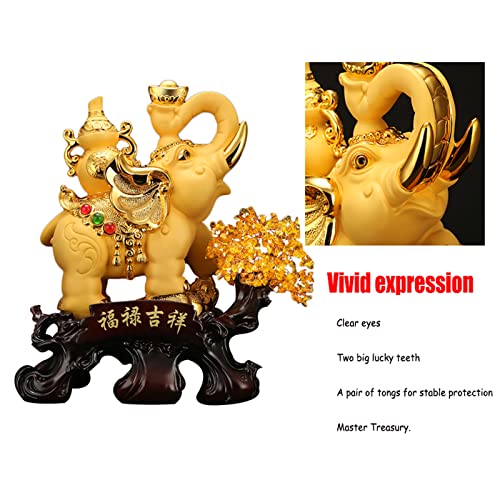 Statua portafortuna a forma di elefante Feng Shui, statuetta in resina dorata per la decorazione di casa e ufficio, attira ricchezza e buona fortuna per prosperità e successo