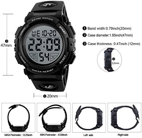 Miniatura 3 de Negro Reloj Digital Para Hombres Deporte al Aire última intervensión De Silicona Reloj con 5ATM impermeable, cronógrafo, alarma