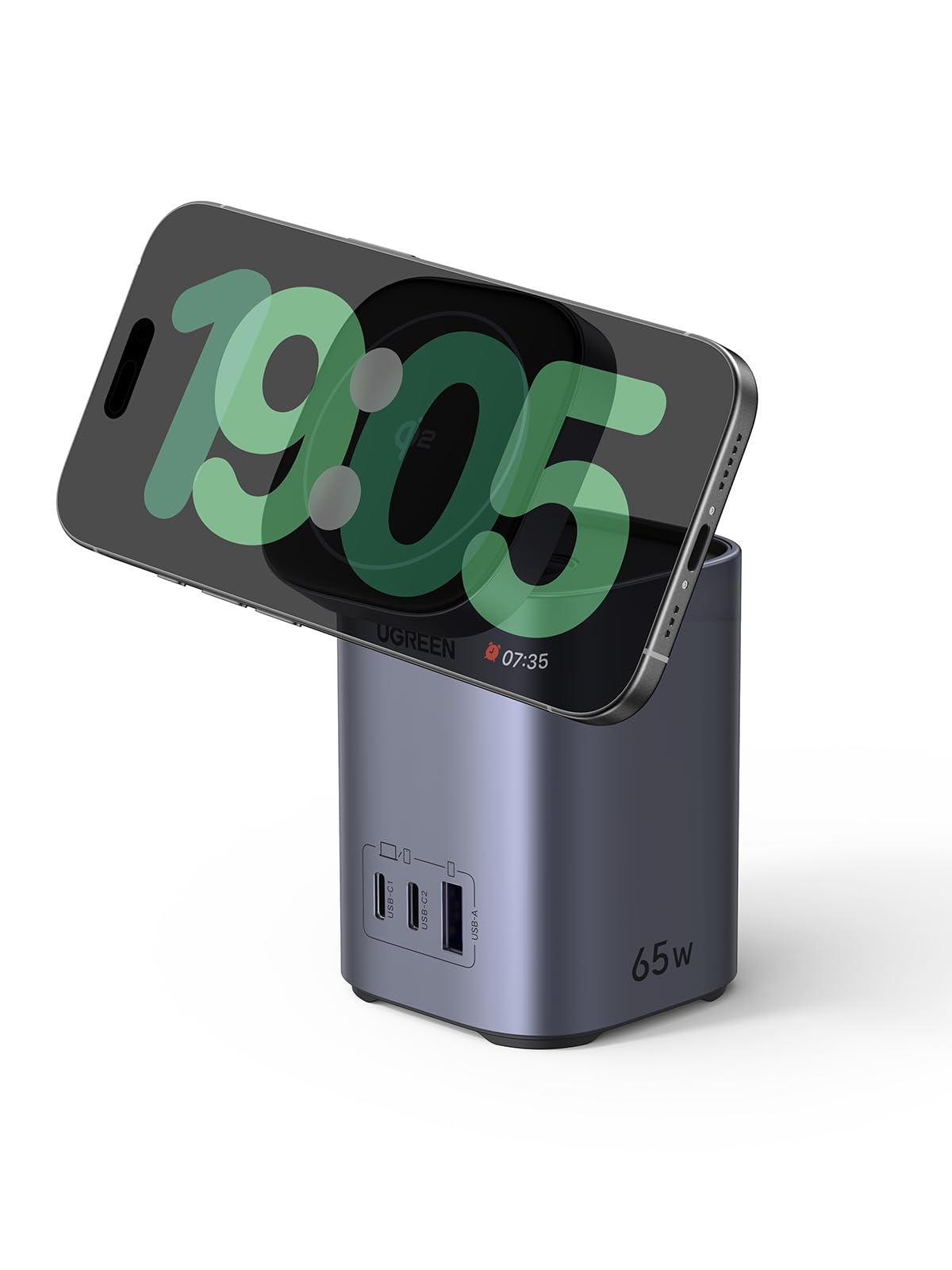 UGREEN Nexode Stazione di Ricarica GaN 65W, Caricabatteria Wireless Qi2 15W per iPhone, Alimentazione da Tavolo Compatibile con MagSafe iPhone 16 15 14 13 12, Galaxy S24, iPad, MacBook ecc