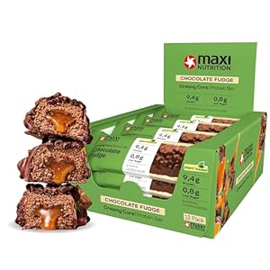 MaxiNutrition Vegan Creamy Core Bar Chocolate Fudge, 12x45g Filled-Protein-Riegel, 21% Eiweißgehalt 9,4g je Riegel, low Sugar (0,8g), ohne Zuckerzusatz, ohne künstliche Aromen
