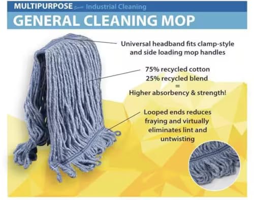 Image of (2-Pack) Heavy Duty Commercial Blue, Mop Head Replacement, Wet Industrial Cotton Looped End String Cleaning Flat Mop Head Refill