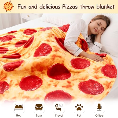 Image of Mermaker Pepperoni Pizza Blanket 2.0 Double Sided 71 Inch for Adult and Kids, Realistic Food Blanket, 285 GSM Soft, for Teenage Boys and Girls