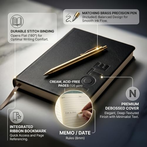 Image of A5 Premium Leatherette Diary Notebook with Metal Pen, Ruled Journal for Office Meetings, Daily Planner, Business Notebook, Writing Journal, Work Organizer, Executive Notebook for Men & Women