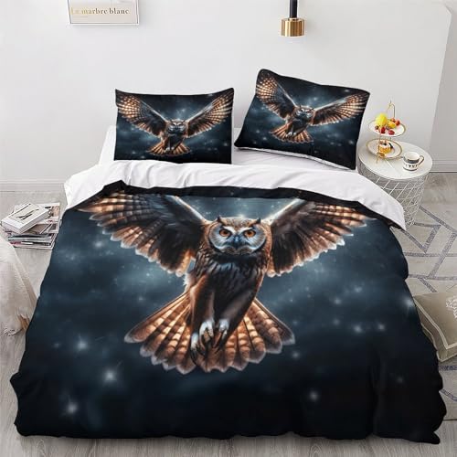 Housse de couette hibou à impression 3D parure de lit réversible en microfibre
