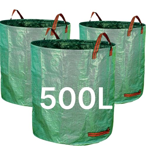 REQUISITE NEEDS Garden Waste Bags 120L / 272L / 500L - 3 Sacks PREMIUM GRADE Industrial Fabric and Handles Heavy Duty Garden/Green Waste Sacks (500 Litre - 3 PACK)