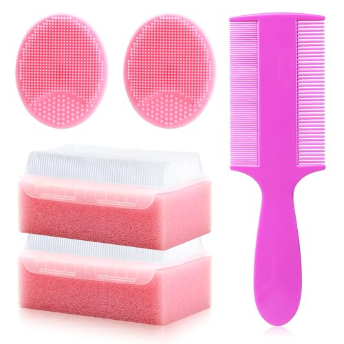 Image of Cradle Cap Brush for Babies, 5Pcs Cradle Cap Treatment Set with Soft Bristle Brushes Silicone Scrubber Long Comb for Newborn Bathing Essentials Baby Brush and Comb Set (Pink)