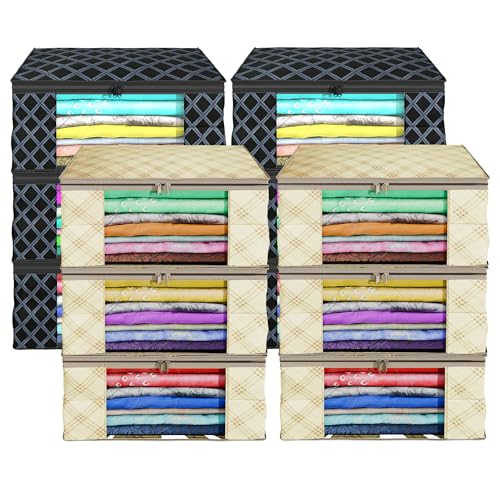 Image of Kuber Industries (Pack of 12) Saree Covers | Non-Woven Saree Bags (9 Inch) Clothes Bag for Women | Foldable Storage Bag for Almirah (Check Print) Sari Cover Bags | Cream & Black